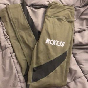 Young and Reckless olive green leggings